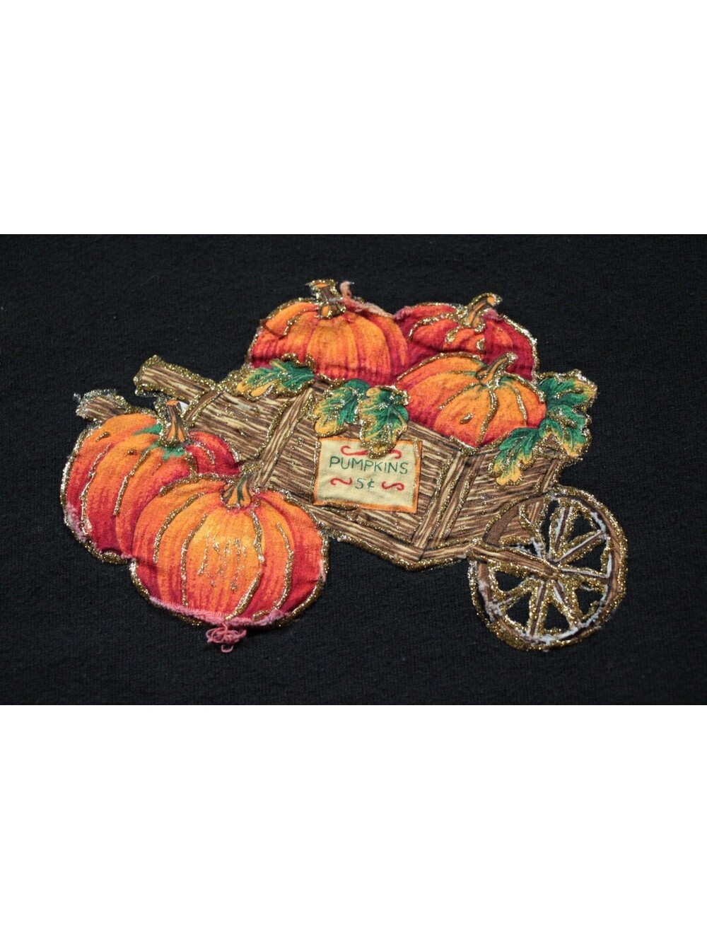 Women's Vintage 90s Fall Autumn Sweatshirt JERZEES Applique Pumpkin XL - Picture 2 of 9